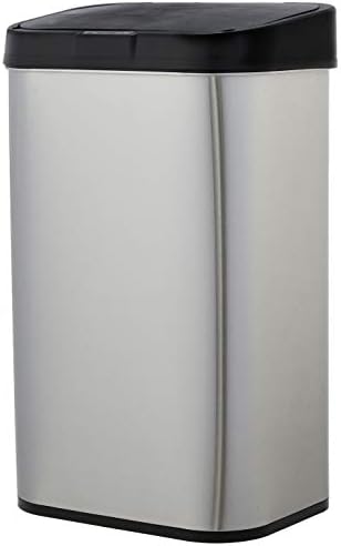 Amazon Basics Poubelle Automatique, Acier Inoxydable, 60L, Argenté/Noir