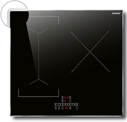 Plaque Induction 3 Feux Flexible 6800W, Verre Noir, Fonction Boost et Sécurité