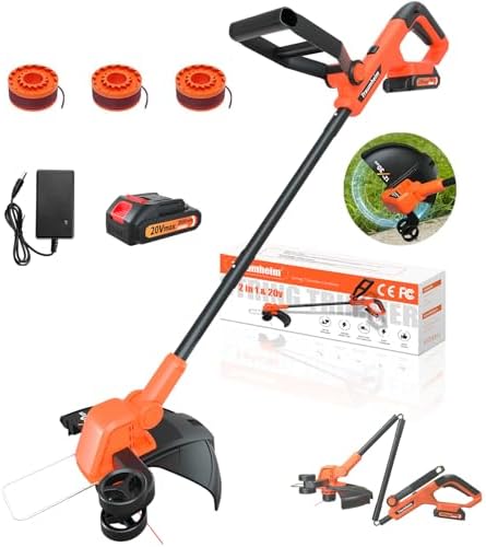 Coupe Bordure sans Fil 20V, Debroussailleuse Electrique 2-en-1 avec Tête Rotative 90°