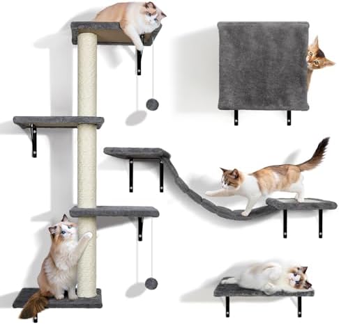 Arbre à Chat Mural avec Griffoir, Ensemble d'Escalade Stable, Gris