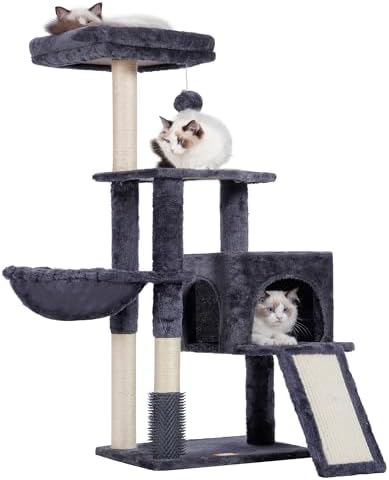 Arbre à Chat Robuste avec Brosse de Nettoyage, Gris Foncé, 80cm