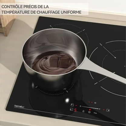Table de Cuisson à Induction 3 Feux, 7400W, Verre Noir