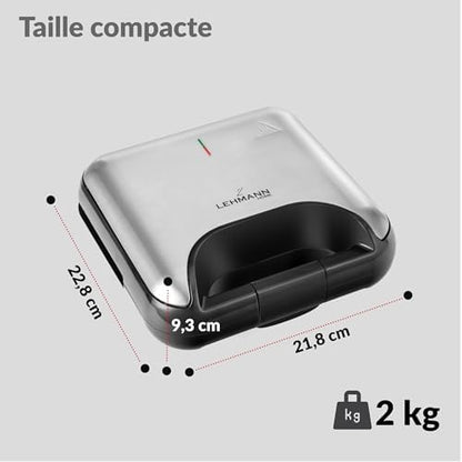 LEHMANN Appareil à Croque Monsieur 3 en 1 LHOSA-0812, Plaques Interchangeables, 800W