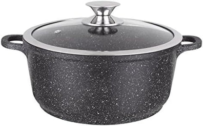 KAMBERG Faitout en Fonte d'Aluminium 28 cm, Revêtement Type Pierre, Couvercle en Verre, Induction