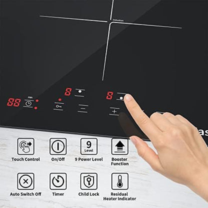 Plaque Induction 2 Feux, Double Plaque de Cuisson Électrique 3400W, Verre Céramique