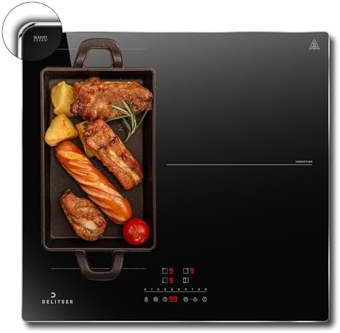 Plaque Induction 3 Feux avec Zone Barbecue Flexible, 6800W, 230V