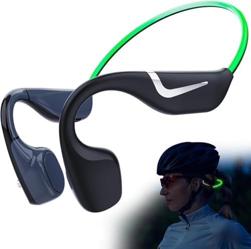 Casque Bluetooth Conduction Osseuse, Écouteur Sport IPX7, Vert Lumière Intelligente