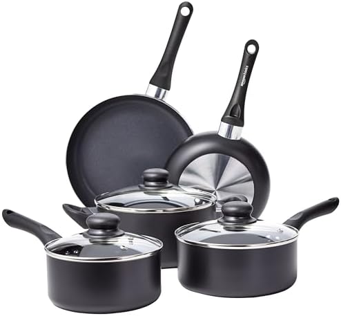 Batterie de Cuisine Antiadhésive 8 Pièces, Noir, Aluminium Léger
