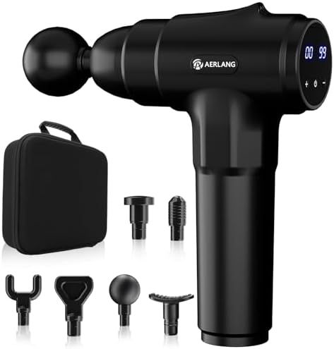 AERLANG Pistolet de Massage à Percussion, 20 Vitesses, 6 Têtes, Portable