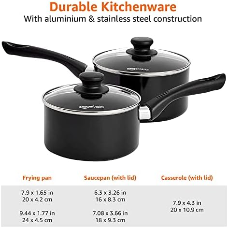 Ensemble Batterie de Cuisine Anti-adhésif 5 Pièces, Noir, Induction