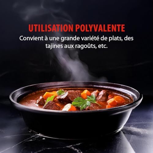 Tajine Couscoussier Induction 2,5L, Couvercle Céramique Ø30cm, Noir