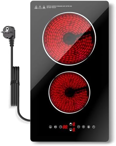 Plaque Vitrocéramique 2 Feux Induction, 3000W, Encastrable, 9 Niveaux