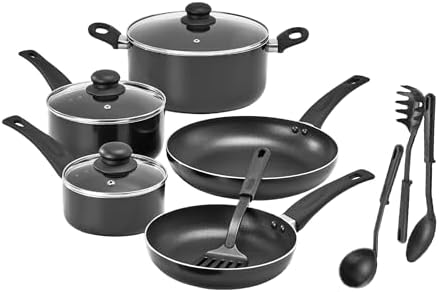 Batterie de Cuisine Antiadhésive 12 Pièces, Noir, Compatible Toutes Plaques