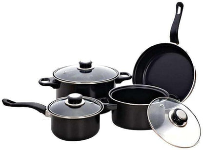 Batterie de Cuisine Antiadhésive 13 Pièces, Acier au Carbone, Noir