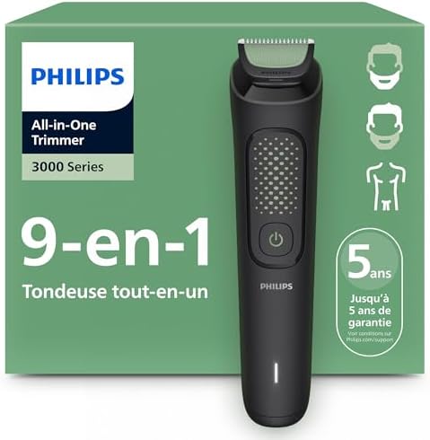 Philips Tondeuse Multigroom Série 3000, Modèle MG3946/15, 9 Accessoires, Lames Auto-affûtées
