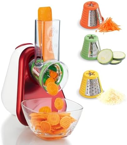 Moulinex Râpe Légumes Électrique DJ7535, 3-en-1, Rouge Rubis, 150W