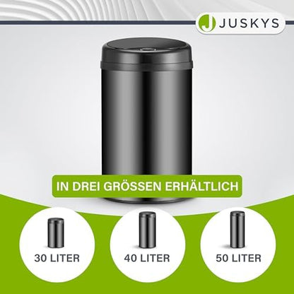 Juskys Poubelle Automatique 50L, Capteur de Mouvement, Couvercle Étanche, Noir