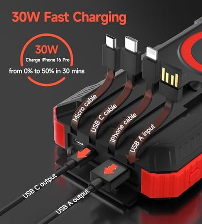 Batterie Externe Solaire 56800 mAh, Chargeur Solaire Étanche avec 5 Sorties et Lampe de Poche
