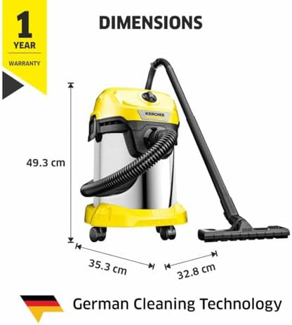 Kärcher Aspirateur Eau et Poussières WD 3 S V-17/4/20, 1000 W, Cuve Inox 17L