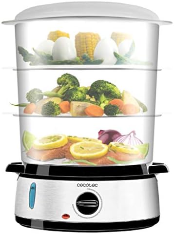 Cecotec Cuiseur à Vapeur Électrique Vapovita 3000 INOX, 800 W, 3 Paniers, Minuterie 60 Min