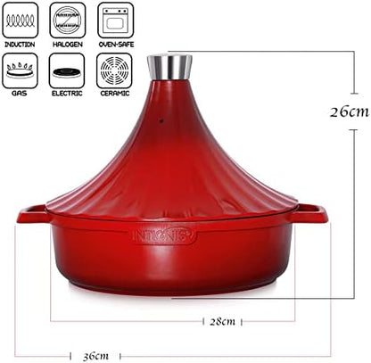 INTIGNIS Tajine Marocain 28 cm avec Couvercle Auto-Arrosant, 4.2L, Antiadhésif
