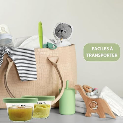 Lot de 6 Petits Pots en Verre Bébé 160ml avec Cuillère Incluse