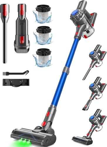 Ivormentico Aspirateur Balai sans Fil V15, 40KPA, 50Mins, LED Verte, Bleu Foncé