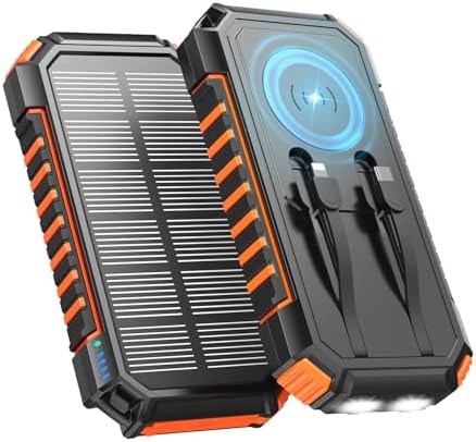 Chargeur Solaire Batterie Externe 27000mAh, Charge Rapide 22,5W, Orange