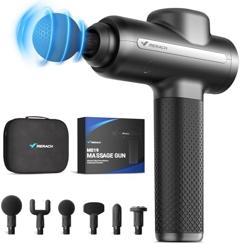 MERACH Pistolet de Massage Électrique, Modèle M019, 6 Têtes Réglables, 5 Vitesses