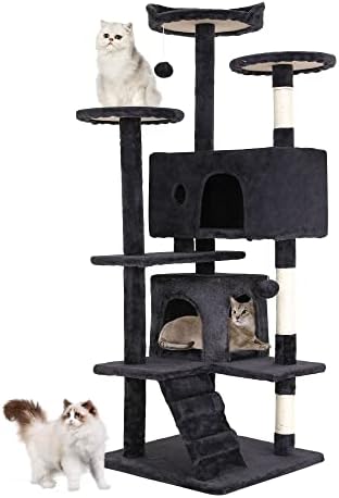 Arbre à Chat Multi-Niveaux 139 cm, Gris Foncé, avec Niches et Plateformes