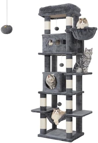 Grand Arbre à Chat 170 cm, Tour à Chat avec Griffoirs et Hamac, Gris Foncé