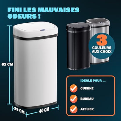 Monzana Poubelle Automatique 50L, Acier Inoxydable, Capteur de Mouvement, Blanc