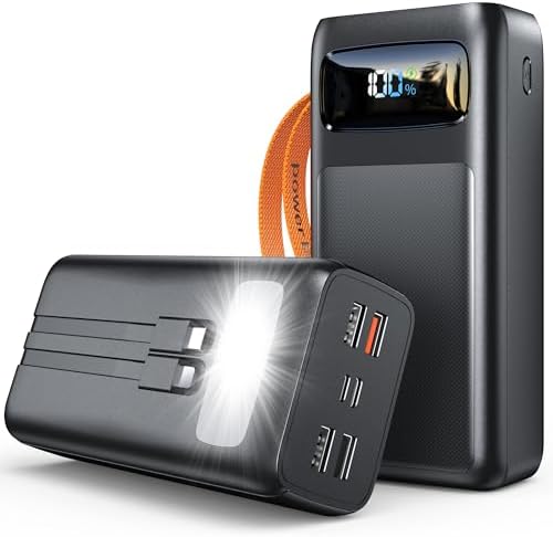 Batterie Externe 50000mAh Power Bank, Charge Rapide 30W avec Câbles Intégrés et Écran LED