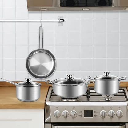 Batterie de Cuisine Inox 3 Couches, 7 Pièces, Tous Feux Induction, Argent