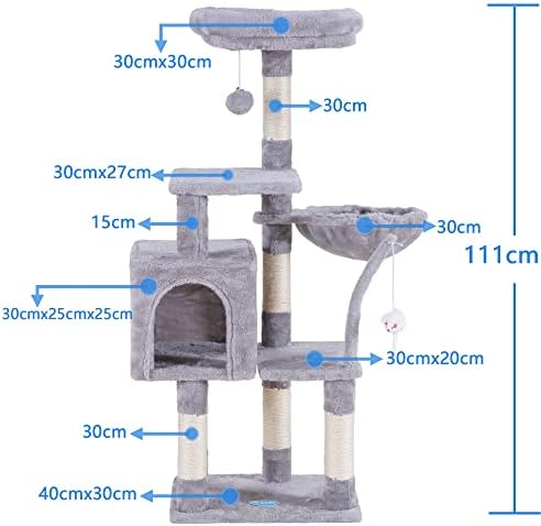 Arbre à Chat Compact avec Hamac Confortable et Jouets, Gris 111 cm