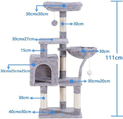 Arbre à Chat Compact avec Hamac Confortable et Jouets, Gris 111 cm