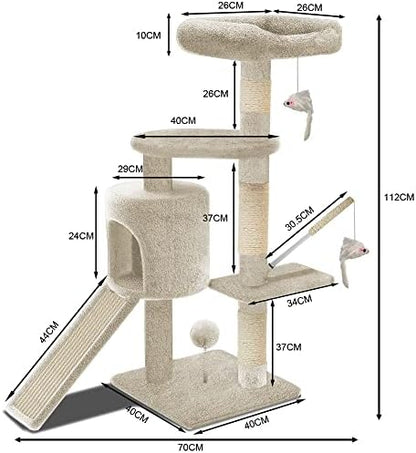 Arbre à Chat Multifonction avec Griffoirs, Beige, 112cm