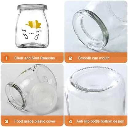 Pots de Yaourt en Verre 150ml avec Couvercle, Petit Pot en Verre Réutilisable