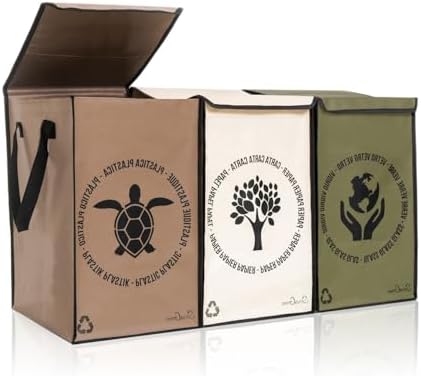 Shiva Green Poubelle Tri Sélectif FBAD1, 3 Bacs avec Sac et Couvercle, Plastique, Verre, Papier