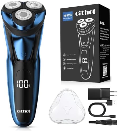 CITHOT Rasoir Électrique Homme RS8336, Têtes Rotatives 3D, IPX7, Bleu