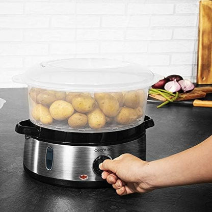 Cecotec Cuiseur à Vapeur Électrique Vapovita 3000 INOX, 800 W, 3 Paniers, Minuterie 60 Min