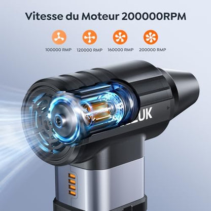 ACEZUK Souffleur Air Comprimé AD100, 200000 TR/Min, Batterie 10500mAh, 4 Vitesses