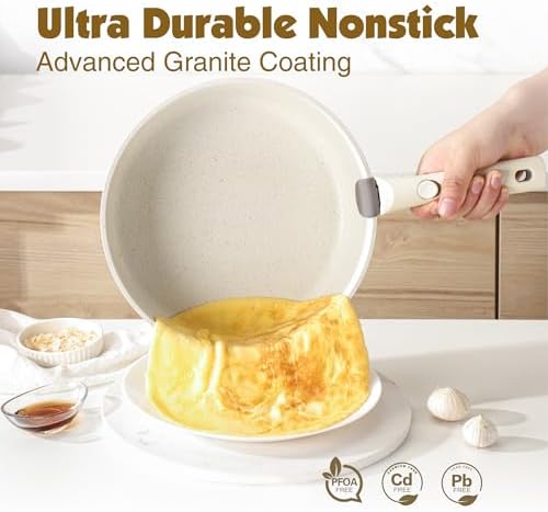Batterie de Cuisine 17 Pièces Induction avec Poignées Amovibles, Blanc