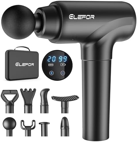 Pistolet de Massage à Percussion 20 Vitesses, 8 Têtes, Noir Mat