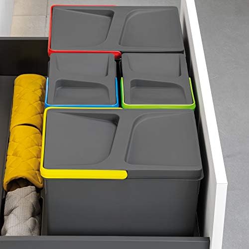 Emuca Poubelles de Tri pour Tiroir de Cuisine, Modèle Recycle, 2x15L + 2x7L, Plastique Gris Anthracite