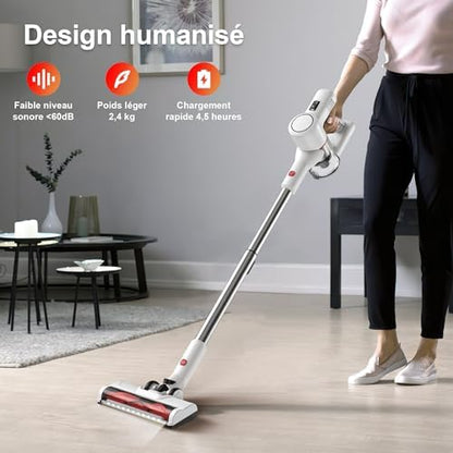 Syntecno Aspirateur Balai sans Fil Puissant P9-W, Moteur 70,000 tr/min, Blanc