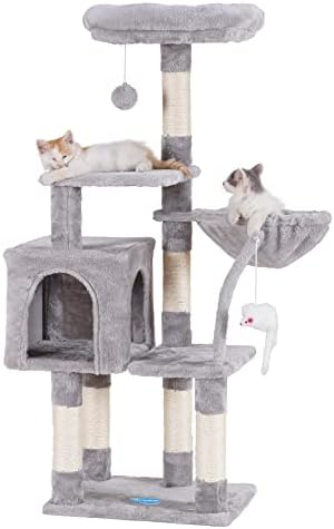 Arbre à Chat Compact avec Hamac Confortable et Jouets, Gris 111 cm