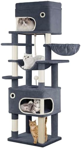 Tour de Jeux pour Chats 178 cm, Arbre à Chat XL, Gris Foncé avec Niches et Griffoirs