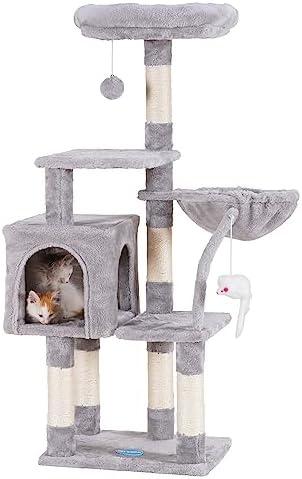 Arbre à Chat Compact avec Hamac Confortable et Jouets, Gris 111 cm