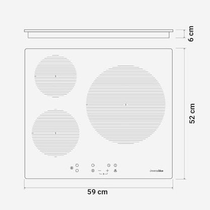 Plaque Induction 3 Feux, Blanc, Contrôle Tactile, 7000W